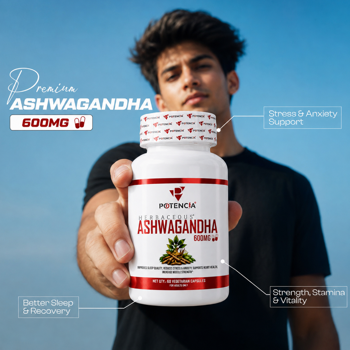 Potencia Herbacous Ashwagandha 600mg – 60 Vegetarian Capsules