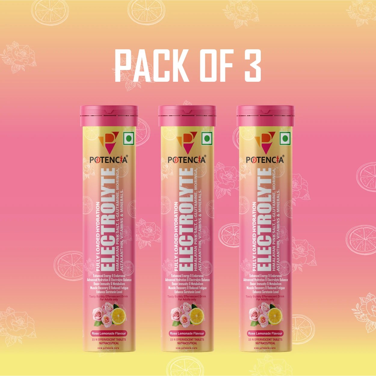 Pack Of 3 Electrolyte Rose Lemonade