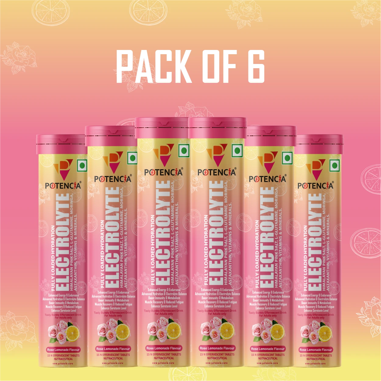 Pack of 6 Electrolyte Rose Lemonade