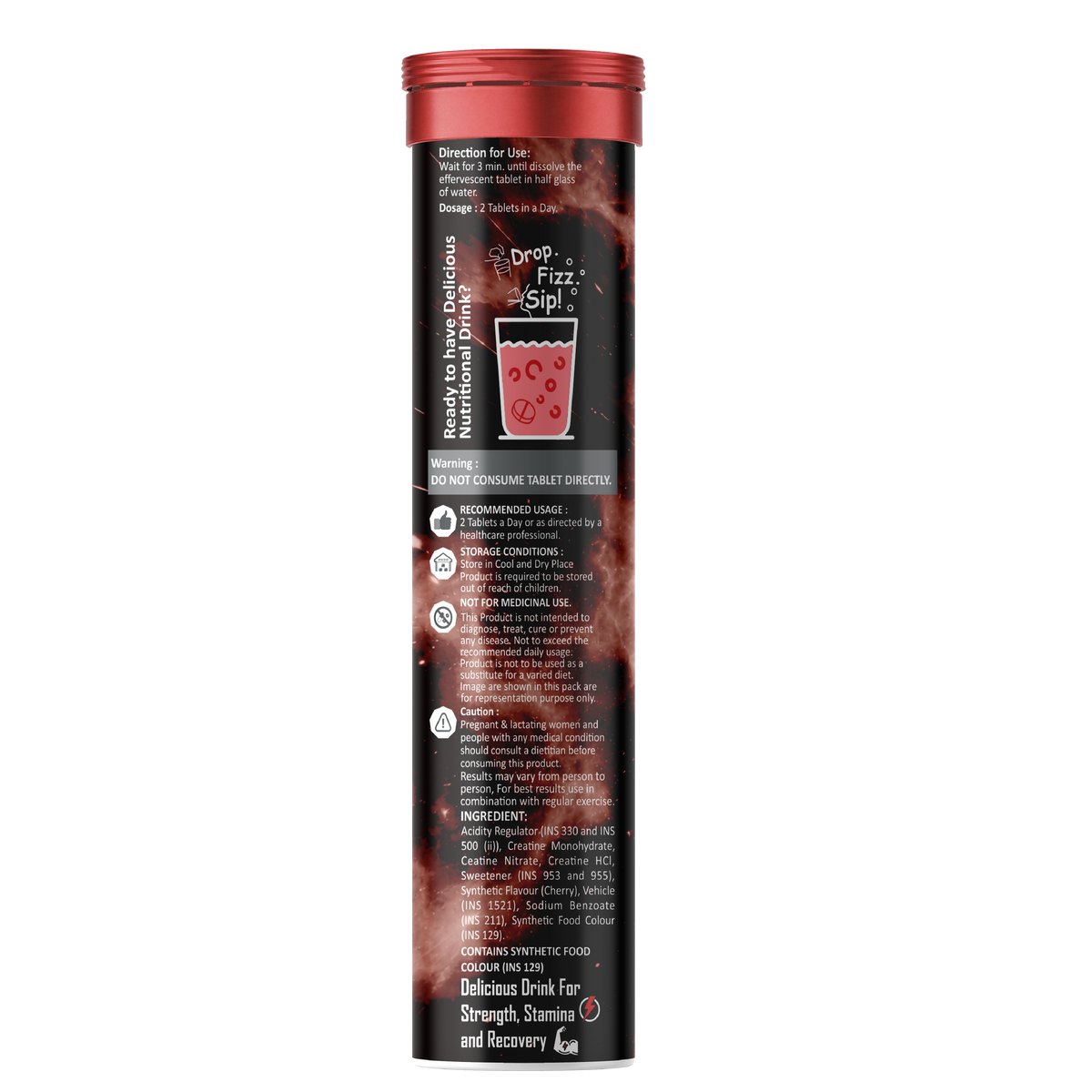 Potencia ATP Power Creatine Supplement | Creatine Monohydrate + HCL + Nitrate | Strength & Performance Support | Cherry Candy Flavour | Effervescent Tablets