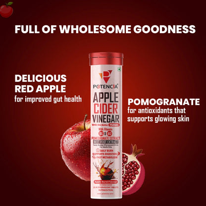 New Pack of 6 Tubes Apple Cider Vinegar Effervescent Tablets with Pomegranate & Beetroot Extract | Metabolism, Digestion & Weight Management Support | With Vitamin B6 & B12