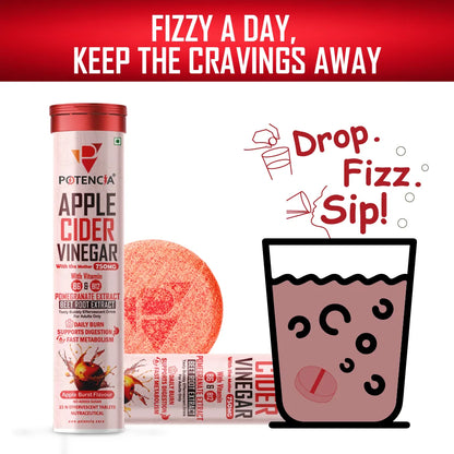 New Pack of 6 Tubes Apple Cider Vinegar Effervescent Tablets with Pomegranate & Beetroot Extract | Metabolism, Digestion & Weight Management Support | With Vitamin B6 & B12