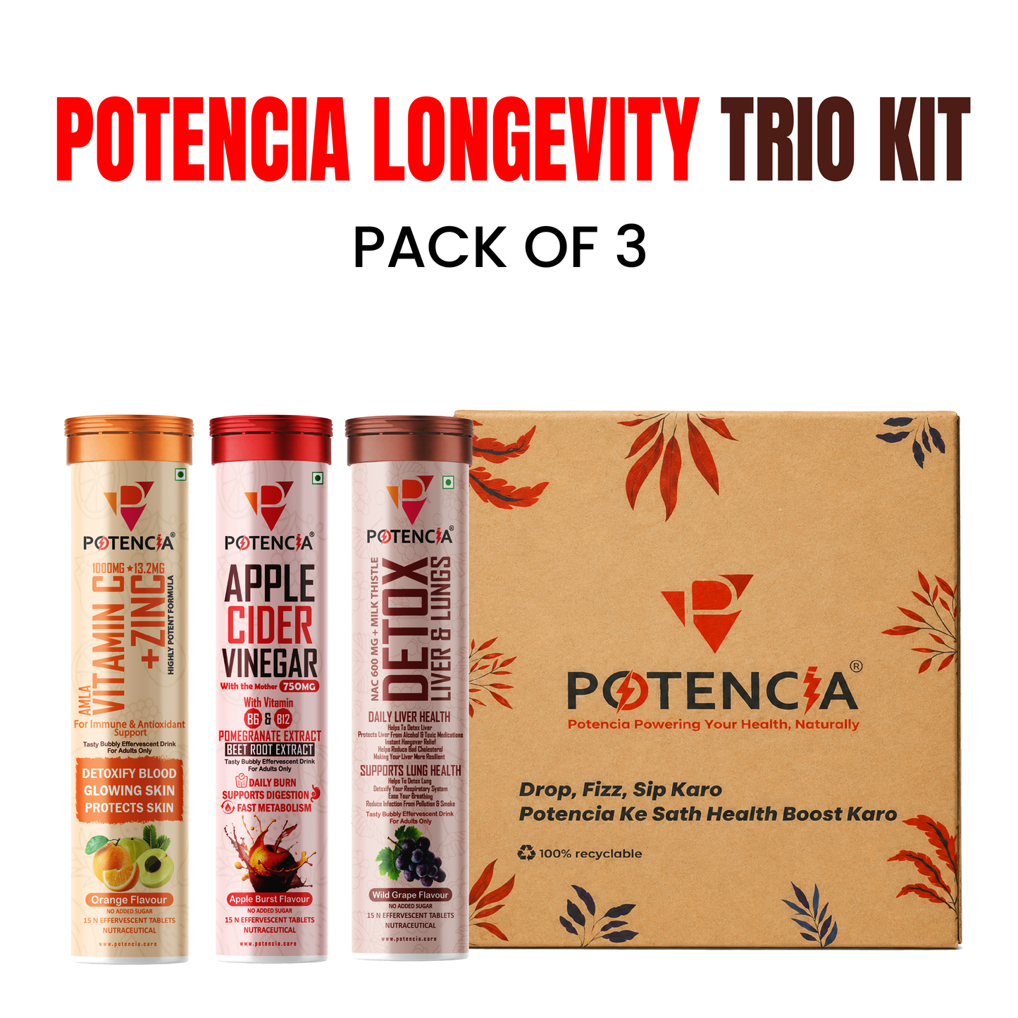 Potencia Longevity Trio Kit  Immunity | Detox | Daily Wellness