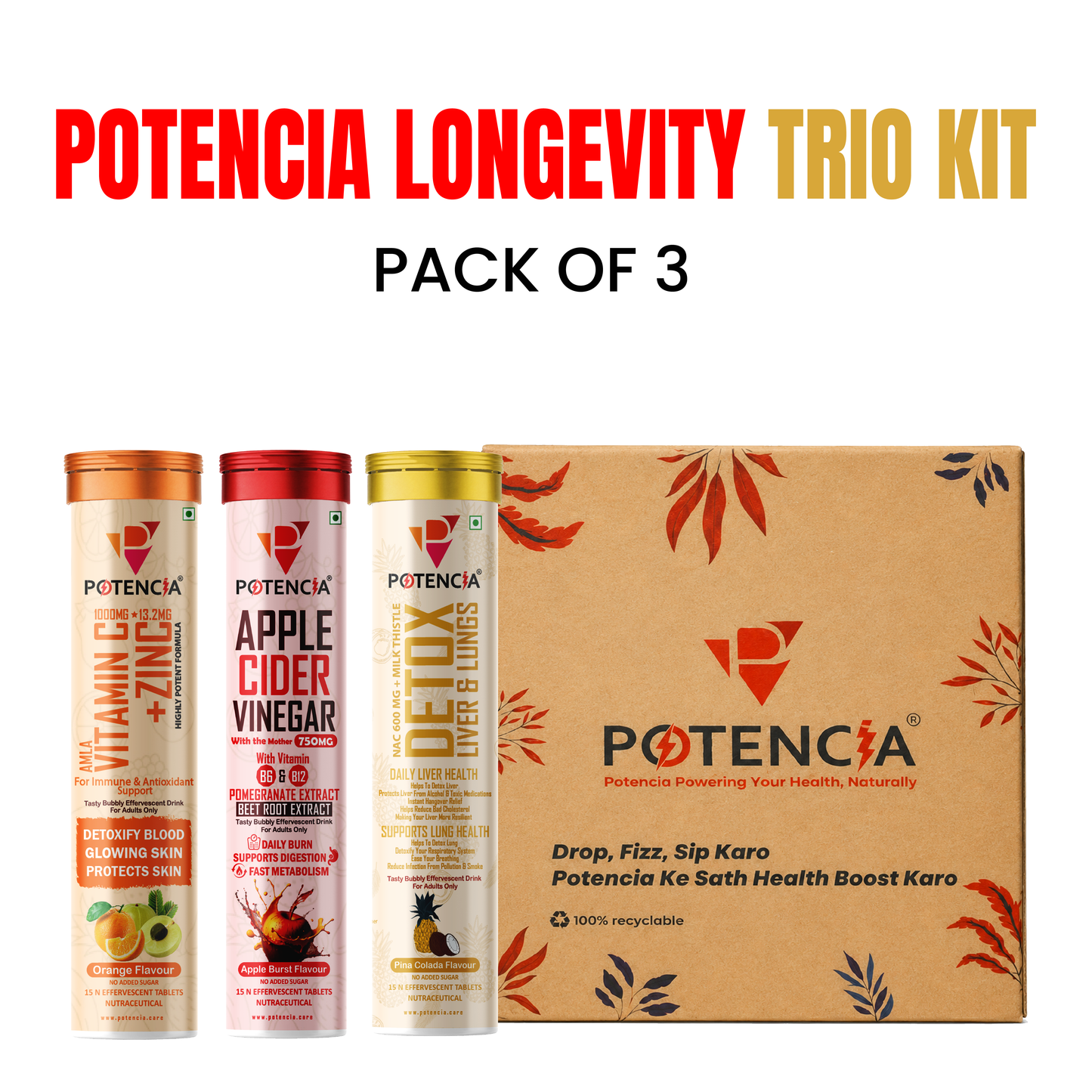 Potencia Longevity Trio Kit  Immunity | Detox | Daily Wellness