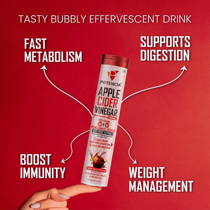 New Pack of 3 Tubes Apple Cider Vinegar Effervescent Tablets with Pomegranate & Beetroot Extract | Metabolism, Digestion & Weight Management Support | With Vitamin B6 & B12