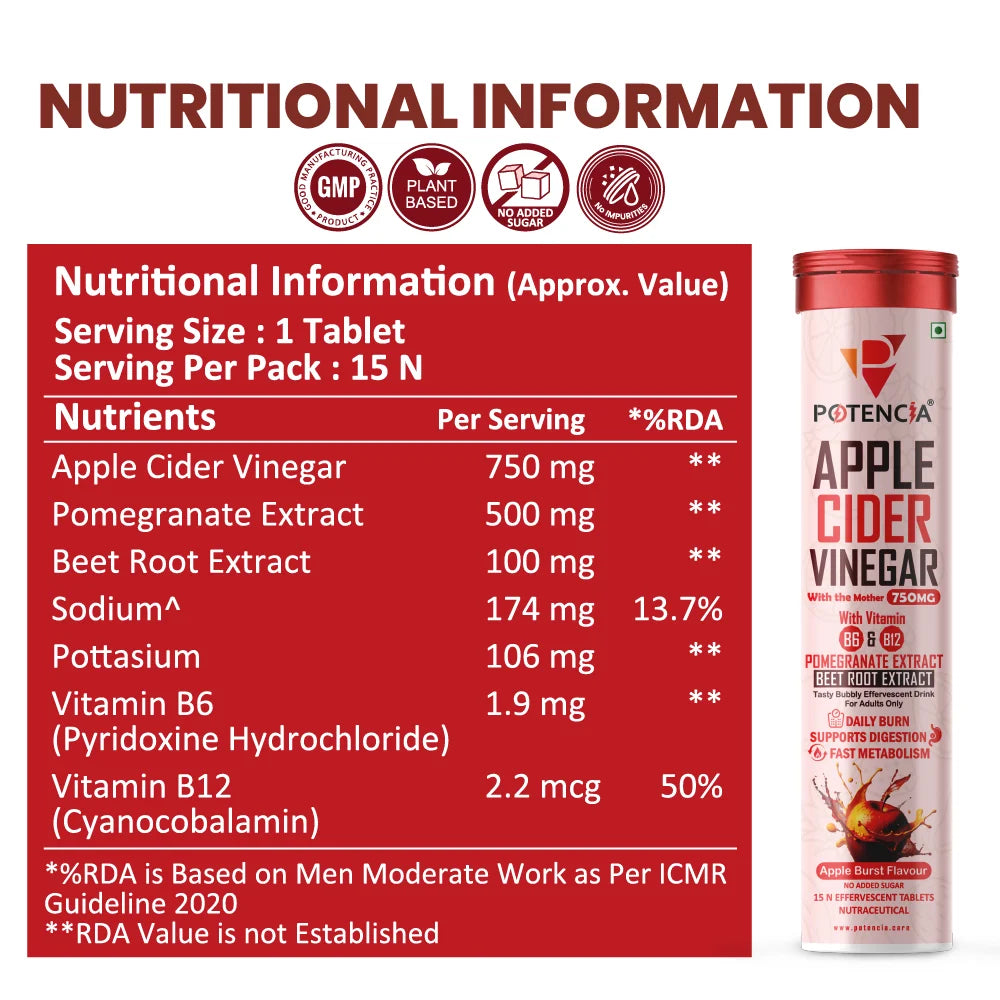 New Apple Cider Vinegar Tablets with Pomegranate & Beetroot Extract | Metabolism, Digestion & Weight Management Support | With Vitamin B6 & B12