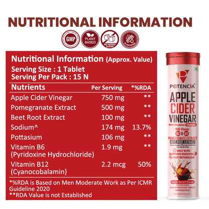 New Apple Cider Vinegar Tablets with Pomegranate & Beetroot Extract | Metabolism, Digestion & Weight Management Support | With Vitamin B6 & B12