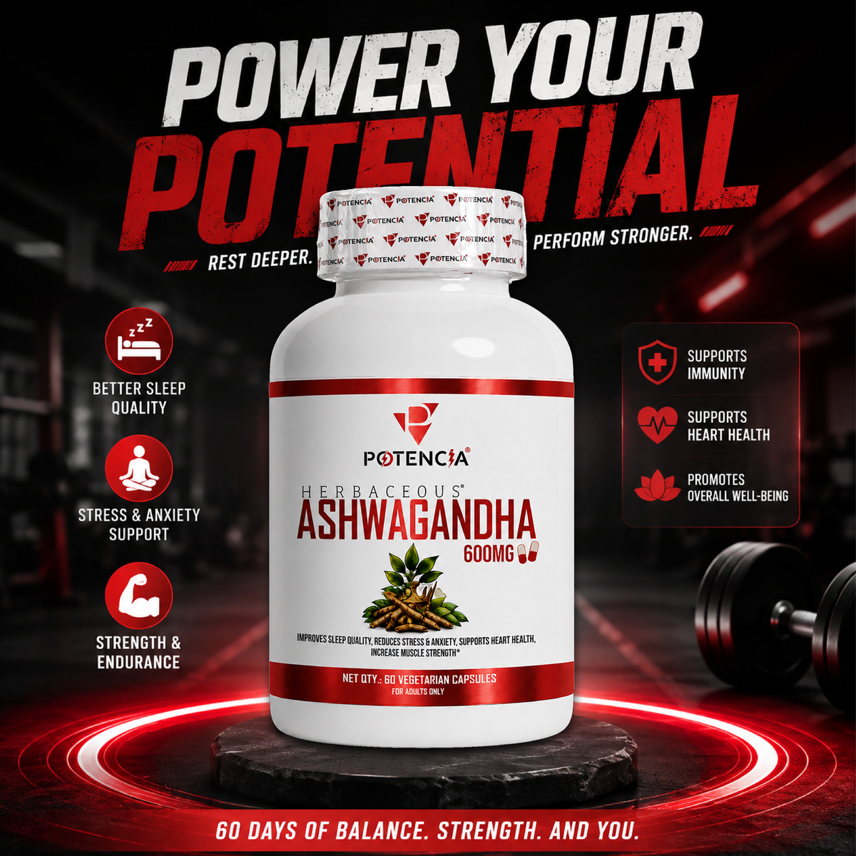 Potencia Herbacous Ashwagandha 600mg – 60 Vegetarian Capsules