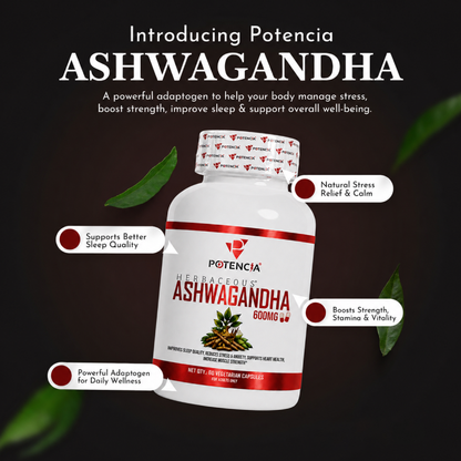 Potencia Herbacous Ashwagandha 600mg – 60 Vegetarian Capsules