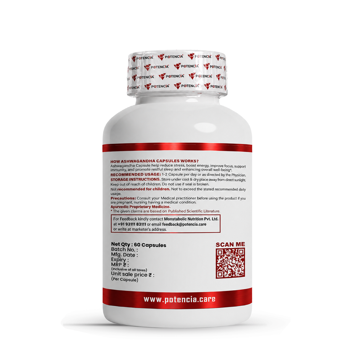 Potencia Herbacous Ashwagandha 600mg – 60 Vegetarian Capsules