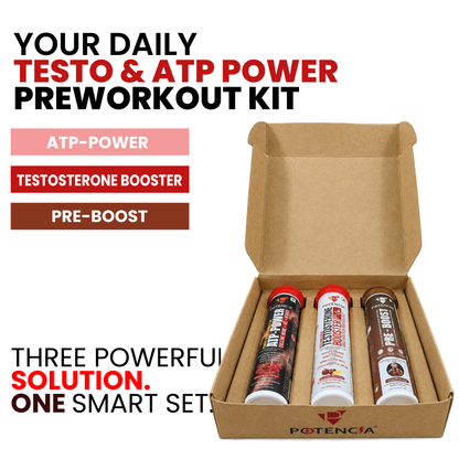 Potencia Testo & ATP Power Pre-Workout Kit | ATP Power + Testosterone Booster + Pre-Boost | Effervescent Tablets | Pack of 3 (45 Tablets)