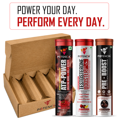 Potencia Testo & ATP Power Pre-Workout Kit | ATP Power + Testosterone Booster + Pre-Boost | Effervescent Tablets | Pack of 3 (45 Tablets)