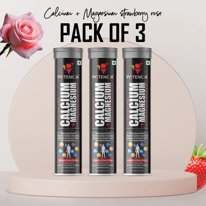 Pack of 3 Potencia Calcium + Magnesium Effervescent Tablets | Dual Magnesium & Dual Calcium | With Moringa, Medicago & Sativa | 45 Tabs/Bottle