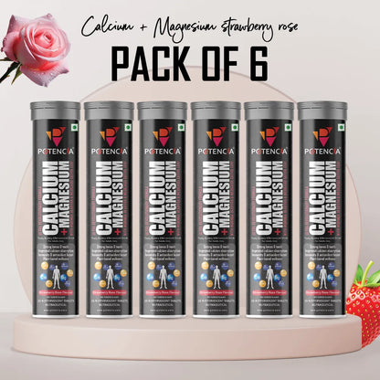 Pack of 6 Potencia Calcium + Magnesium Effervescent Tablets | Dual Magnesium & Dual Calcium | With Moringa, Medicago & Sativa | 90 Tabs/Bottle