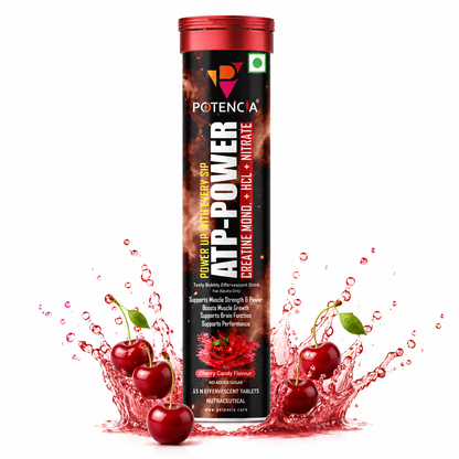 Potencia ATP Power Creatine Supplement | Creatine Monohydrate + HCL + Nitrate | Strength & Performance Support | Cherry Candy Flavour | Effervescent Tablets