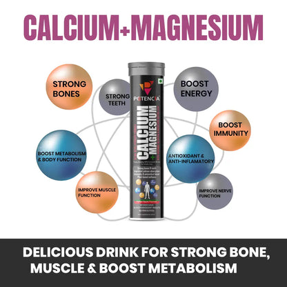 Pack of 3 Potencia Calcium + Magnesium Effervescent Tablets | Dual Magnesium & Dual Calcium | With Moringa, Medicago & Sativa | 45 Tabs/Bottle