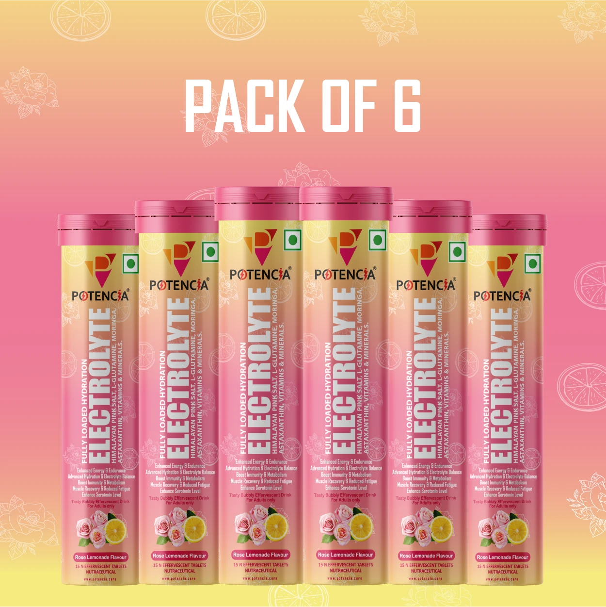 Pack of 6 Electrolyte Rose Lemonade