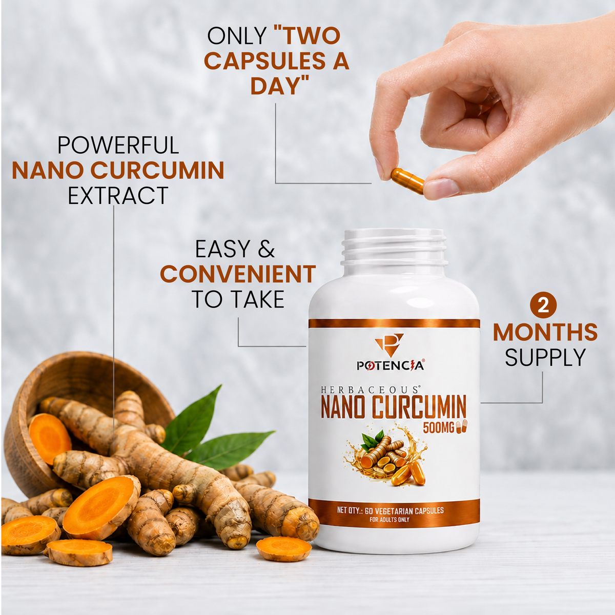 Potencia Herbacous Nano Curcumin 500mg – 60 Vegetarian Capsules