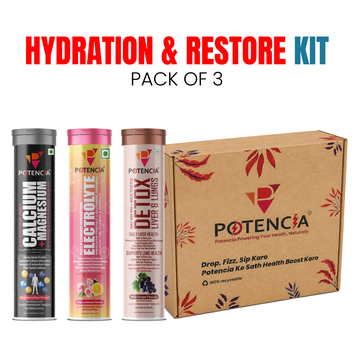 Potencia's Hydration & Restore Kit | India's Advanced Daily Hydration, Electrolyte & Recovery Support Stack