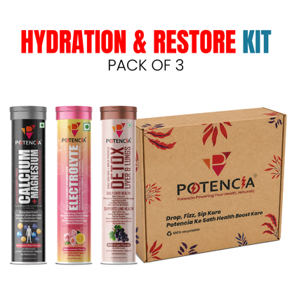 Potencia's Hydration & Restore Kit | India's Advanced Daily Hydration, Electrolyte & Recovery Support Stack
