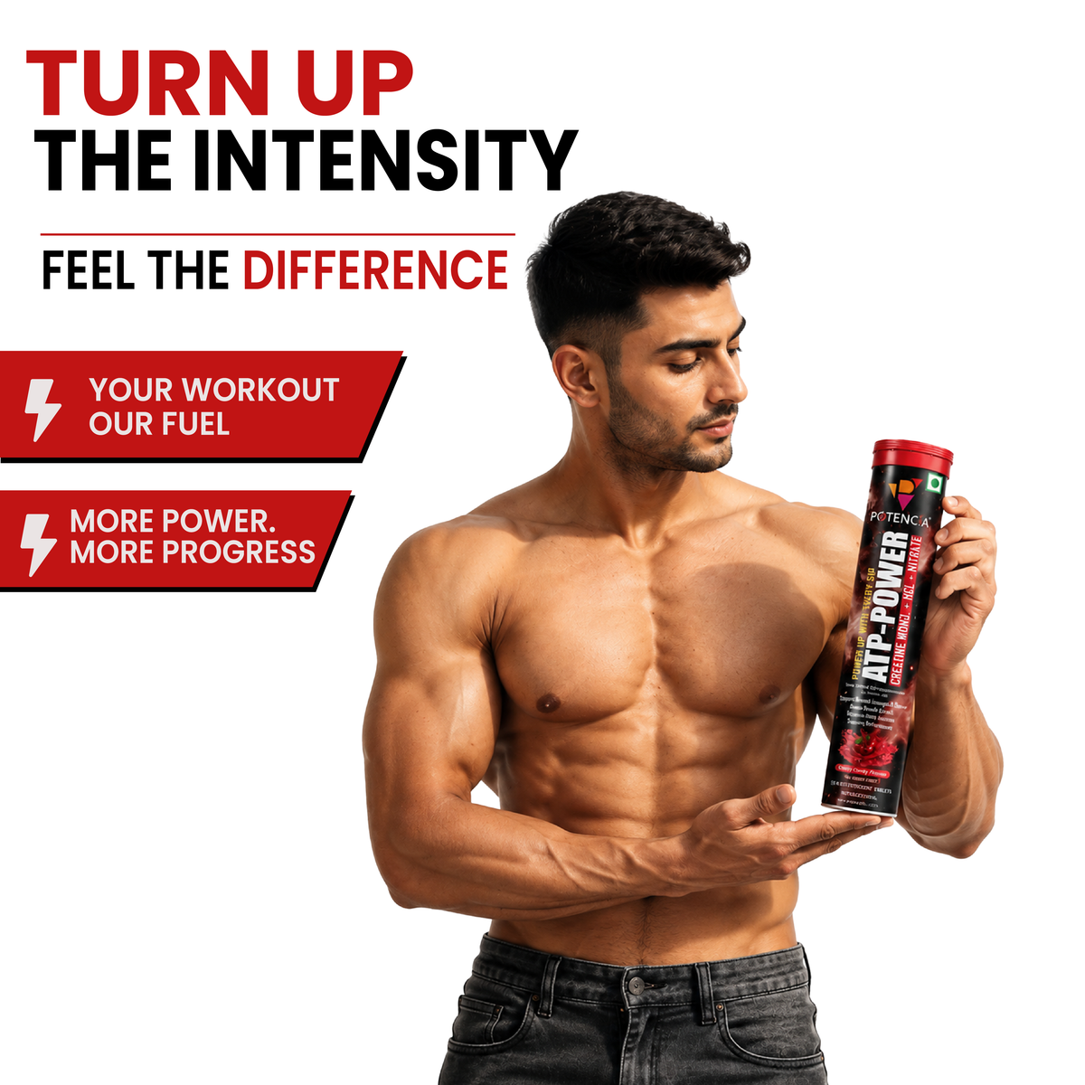 Potencia ATP Power Creatine Supplement | Creatine Monohydrate + HCL + Nitrate | Strength & Performance Support | Cherry Candy Flavour | Effervescent Tablets