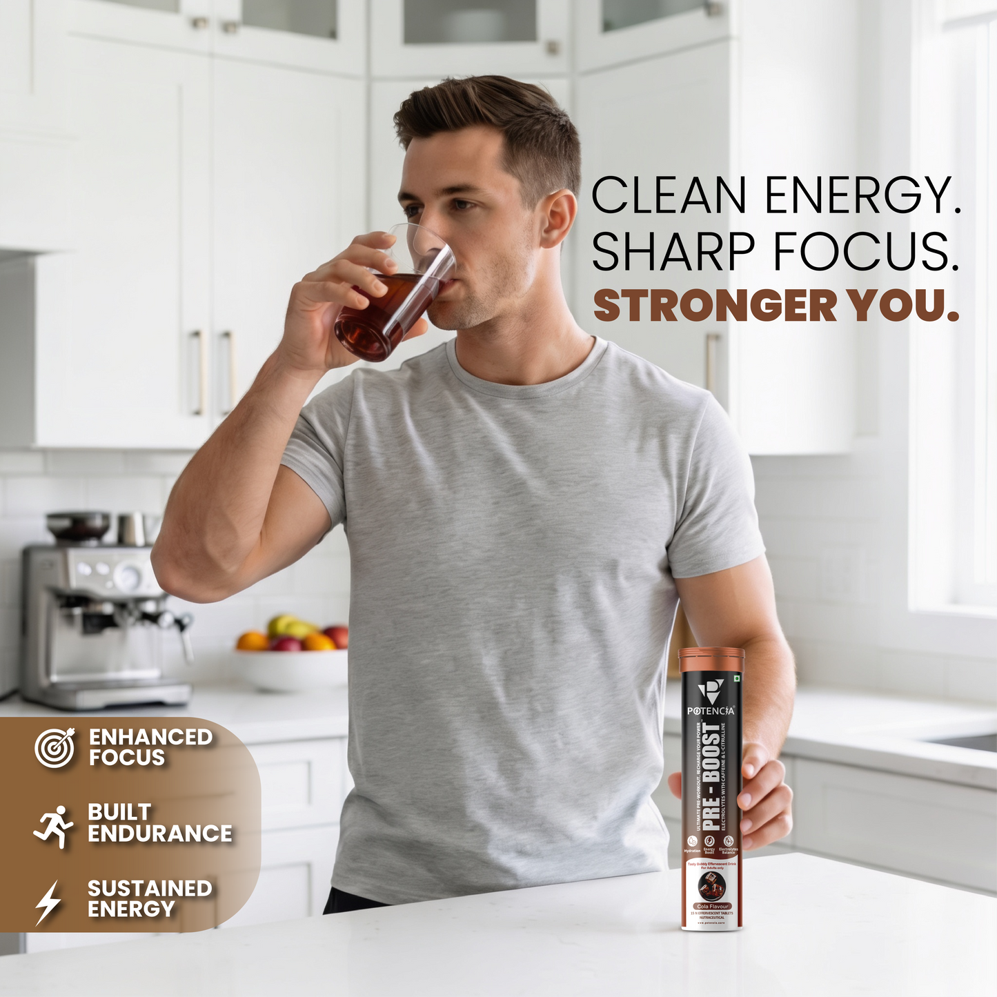 Pack of 3 Potencia PRE-BOOST | Cola | Pre-Workout Effervescent Tablets | Energy + Hydration + Pump | With Citrulline, Taurine, Caffeine & Beta-Alanine | 45 Tabs/Bottle