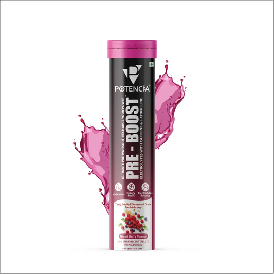 Potencia PRE-BOOST | Pre-Workout Effervescent Tablets | Energy + Hydration + Pump | With Citrulline, Taurine, Caffeine & Beta-Alanine | 15 Tabs/Bottle