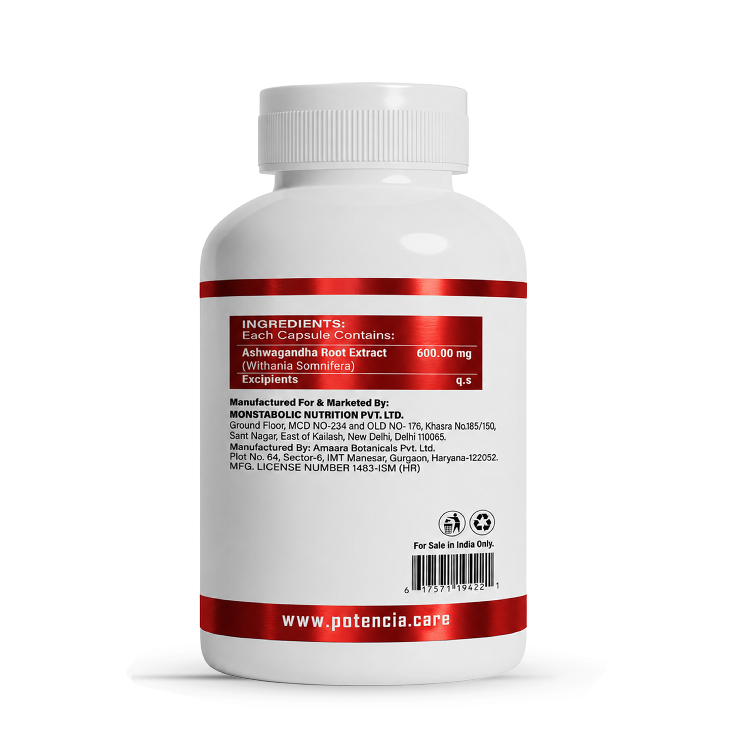 Potencia Herbacous Ashwagandha 600mg – 60 Vegetarian Capsules