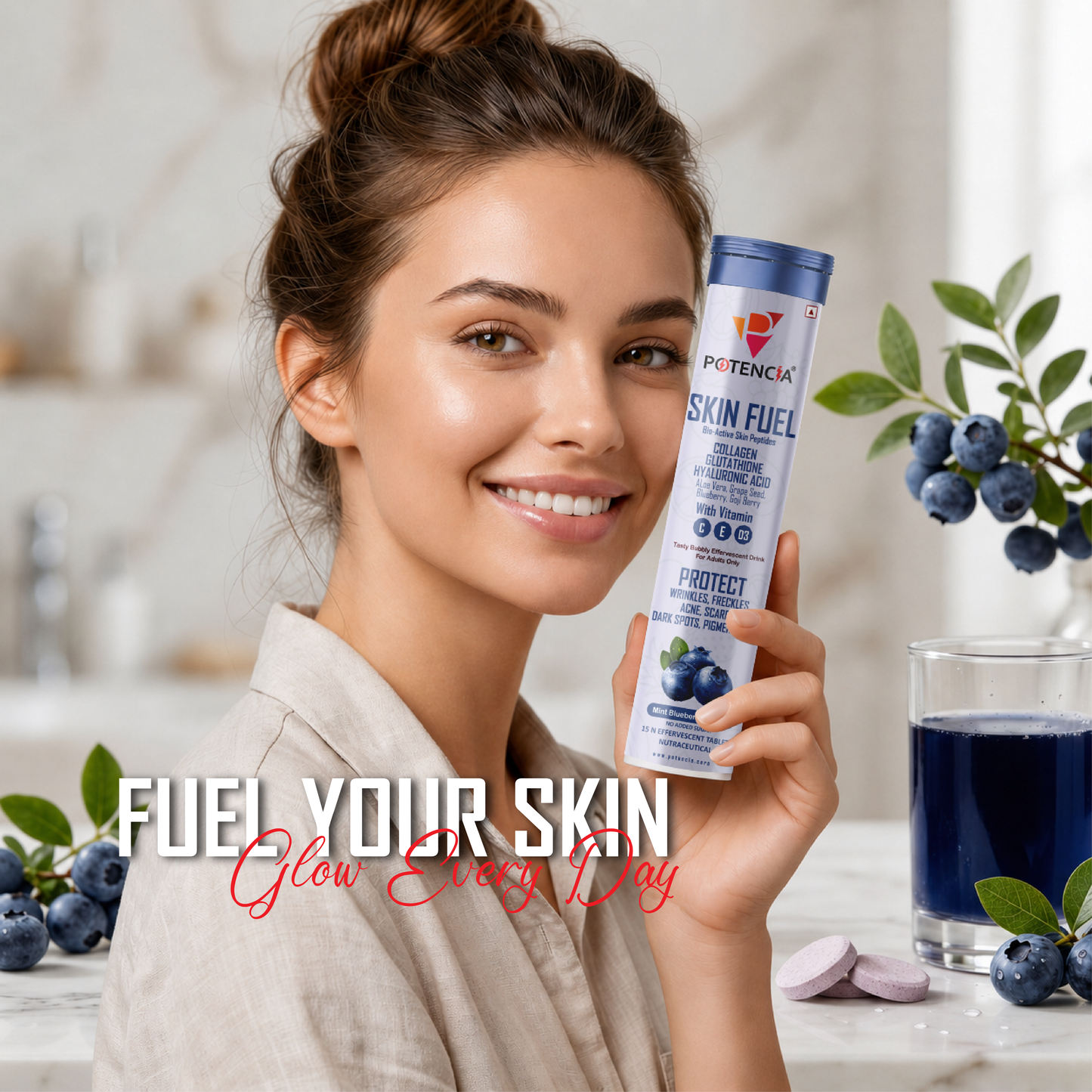 ( Pack Of 3 Tubes ) Skin Fuel Japanese Collagen Peptides, L-Glutathione, Antioxidants | Hyaluronic Acid, | Blueberry & Goji Berry Extract | Aloe Vera | Grape Seed , Vitamin C, D & E