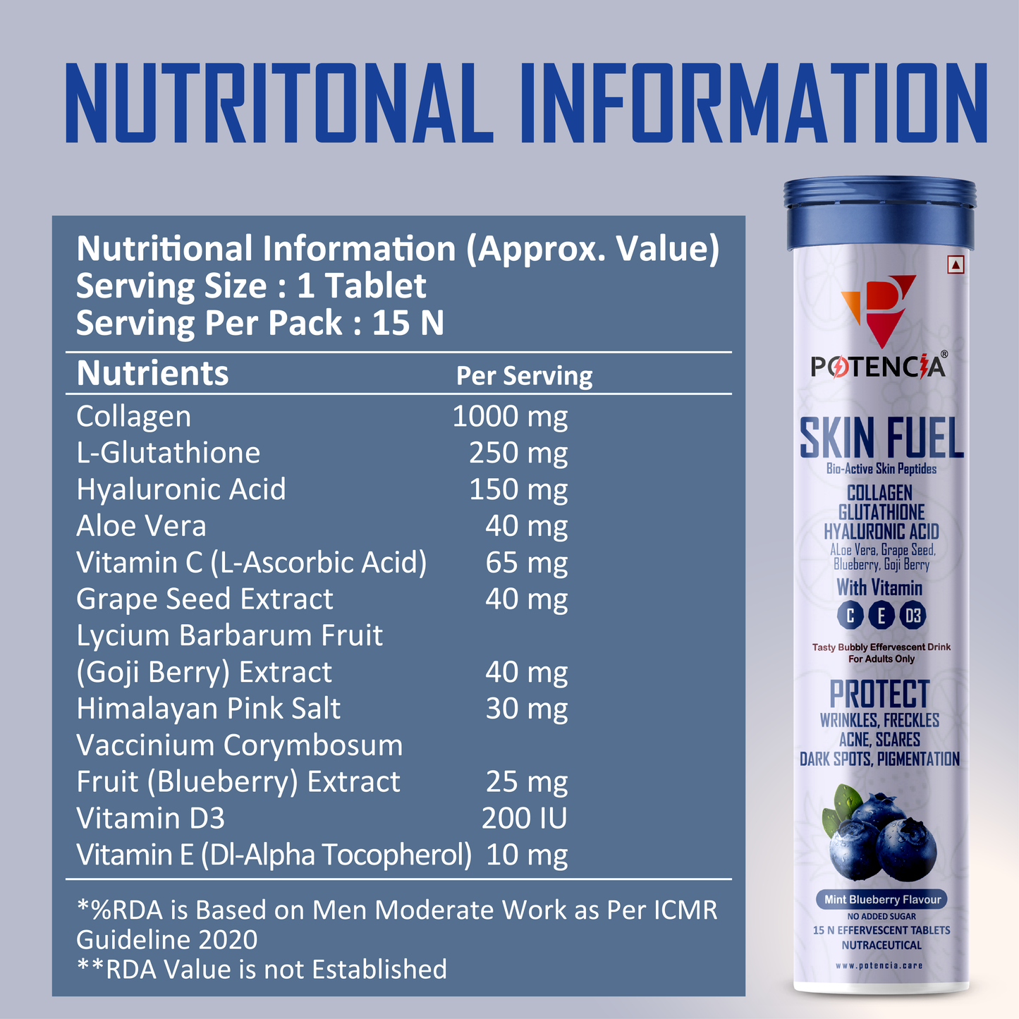 ( Pack Of 3 Tubes ) Skin Fuel Japanese Collagen Peptides, L-Glutathione, Antioxidants | Hyaluronic Acid, | Blueberry & Goji Berry Extract | Aloe Vera | Grape Seed , Vitamin C, D & E