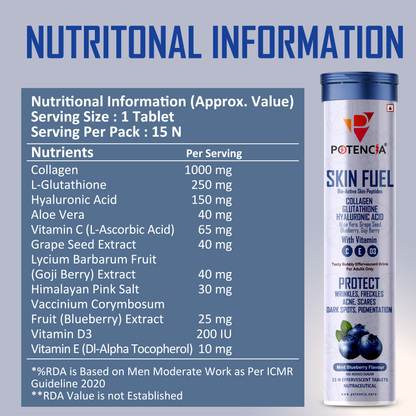 ( Pack Of 3 Tubes ) Skin Fuel Japanese Collagen Peptides, L-Glutathione, Antioxidants | Hyaluronic Acid, | Blueberry & Goji Berry Extract | Aloe Vera | Grape Seed , Vitamin C, D & E