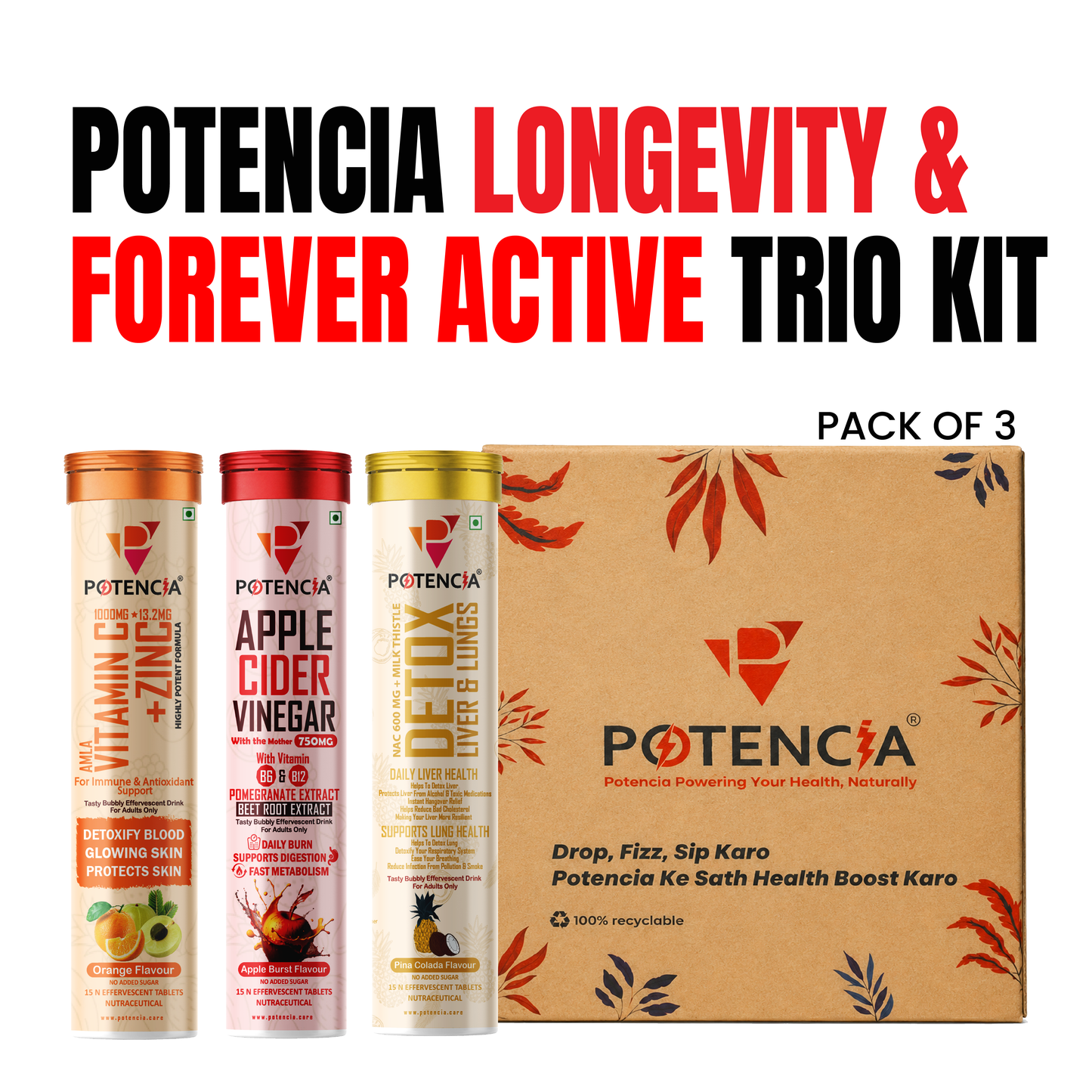 Potencia Longevity & Forever Active Trio Kit  Immunity | Detox | Daily Wellness