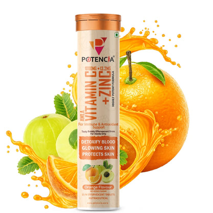 New Amla Vitamin C + Zinc Effervescent Tablets | Immune & Antioxidant Support | Orange Flavour