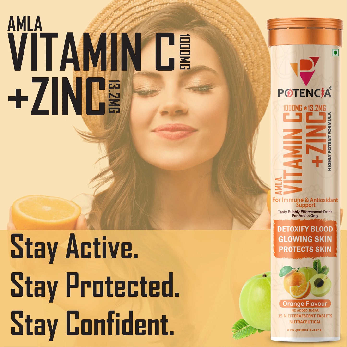 New Amla Vitamin C + Zinc Effervescent Tablets | Immune & Antioxidant Support | Orange Flavour
