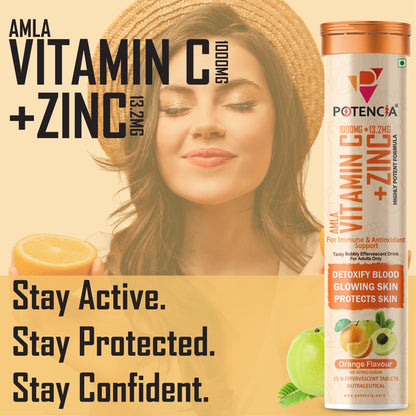 New Amla Vitamin C + Zinc Effervescent Tablets | Immune & Antioxidant Support | Orange Flavour