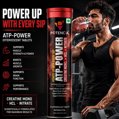 Potencia ATP Power Creatine Supplement | Creatine Monohydrate + HCL + Nitrate | Strength & Performance Support | Cherry Candy Flavour | Effervescent Tablets