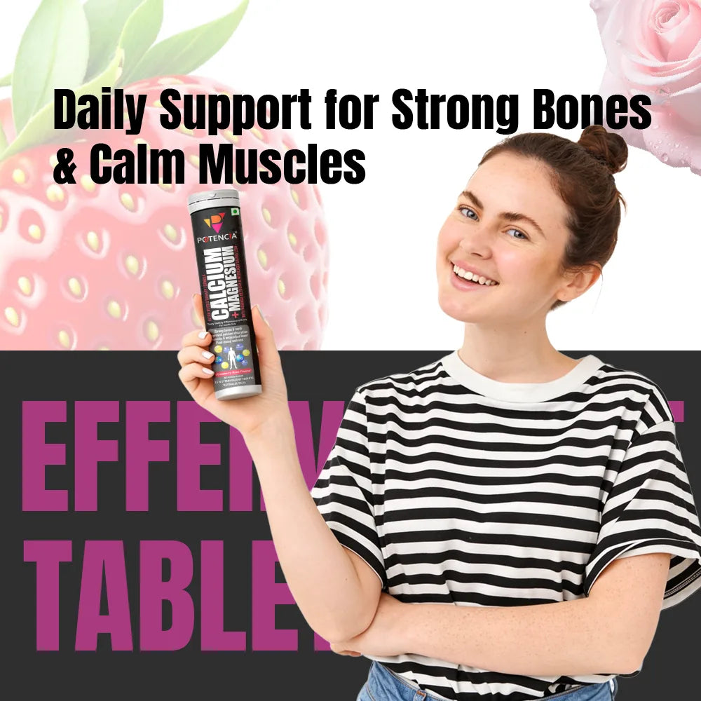 Potencia Calcium + Magnesium Effervescent Tablets | Dual Magnesium & Dual Calcium | With Moringa, Medicago & Sativa | 15 Tabs/Bottle