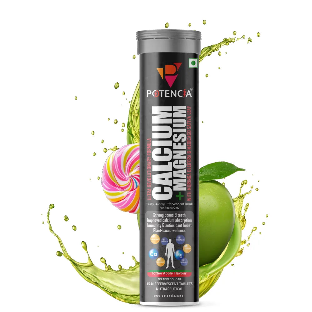 Potencia Calcium + Magnesium Effervescent Tablets | Dual Magnesium & Dual Calcium | With Moringa, Medicago & Sativa | 15 Tabs/Bottle