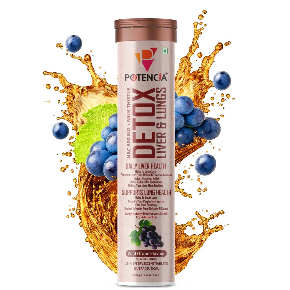 Potencia Liver & Lung Detox Effervescent Tablets | 10-in-1 Herbal Cleanse with Milk Thistle, NAC, Ginseng, Turmeric & Astaxanthin | Supports Liver Health, Lung Detox & Immunity | 15 Tabs/Bottle