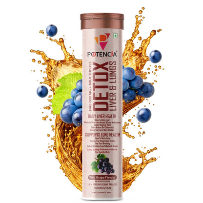 Potencia Liver & Lung Detox Effervescent Tablets | 10-in-1 Herbal Cleanse with Milk Thistle, NAC, Ginseng, Turmeric & Astaxanthin | Supports Liver Health, Lung Detox & Immunity | 15 Tabs/Bottle