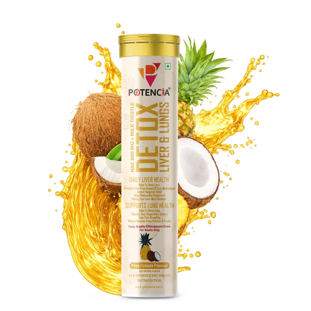 Potencia Liver & Lung Detox Effervescent Tablets | 10-in-1 Herbal Cleanse with Milk Thistle, NAC, Ginseng, Turmeric & Astaxanthin | Supports Liver Health, Lung Detox & Immunity | 15 Tabs/Bottle