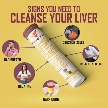 Potencia Liver & Lung Detox Effervescent Tablets | 10-in-1 Herbal Cleanse with Milk Thistle, NAC, Ginseng, Turmeric & Astaxanthin | Supports Liver Health, Lung Detox & Immunity | 15 Tabs/Bottle