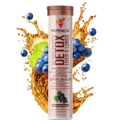 Potencia Liver & Lung Detox Effervescent Tablets | 10-in-1 Herbal Cleanse with Milk Thistle, NAC, Ginseng, Turmeric & Astaxanthin | Supports Liver Health, Lung Detox & Immunity | 15 Tabs/Bottle