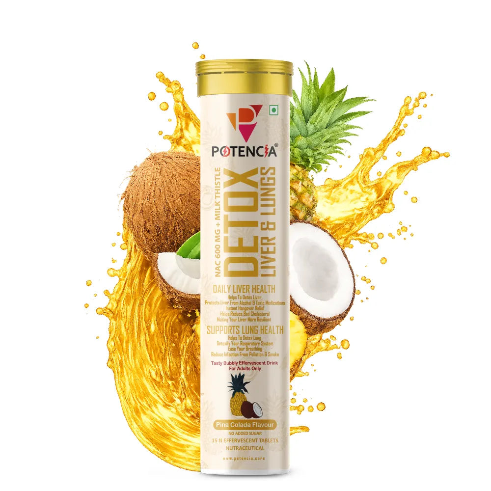 Potencia Liver & Lung Detox Effervescent Tablets | 10-in-1 Herbal Cleanse with Milk Thistle, NAC, Ginseng, Turmeric & Astaxanthin | Supports Liver Health, Lung Detox & Immunity | 15 Tabs/Bottle