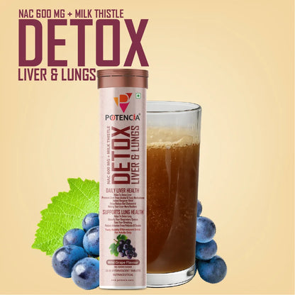Potencia Liver & Lung Detox Effervescent Tablets | 10-in-1 Herbal Cleanse with Milk Thistle, NAC, Ginseng, Turmeric & Astaxanthin | Supports Liver Health, Lung Detox & Immunity | 15 Tabs/Bottle