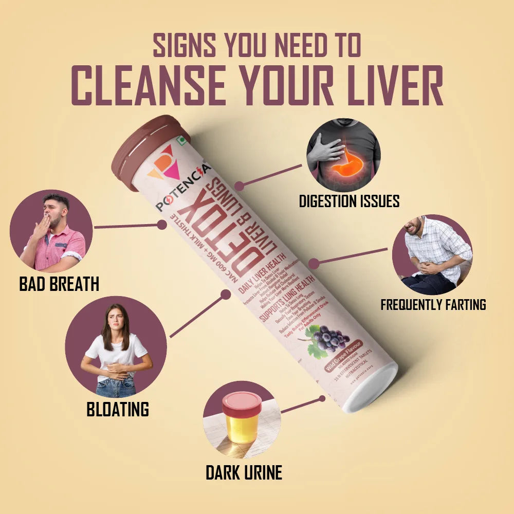 Potencia Liver & Lung Detox Effervescent Tablets | 10-in-1 Herbal Cleanse with Milk Thistle, NAC, Ginseng, Turmeric & Astaxanthin | Supports Liver Health, Lung Detox & Immunity | 15 Tabs/Bottle