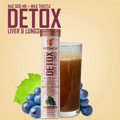 Potencia Liver & Lung Detox Effervescent Tablets | 10-in-1 Herbal Cleanse with Milk Thistle, NAC, Ginseng, Turmeric & Astaxanthin | Supports Liver Health, Lung Detox & Immunity | 15 Tabs/Bottle
