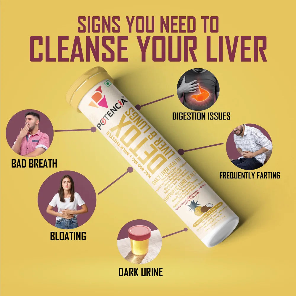 Potencia Liver & Lung Detox Effervescent Tablets | 10-in-1 Herbal Cleanse with Milk Thistle, NAC, Ginseng, Turmeric & Astaxanthin | Supports Liver Health, Lung Detox & Immunity | 15 Tabs/Bottle