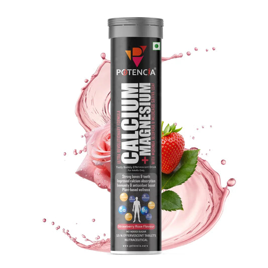 Potencia Calcium + Magnesium Effervescent Tablets | Dual Magnesium & Dual Calcium | With Moringa, Medicago & Sativa | 15 Tabs/Bottle