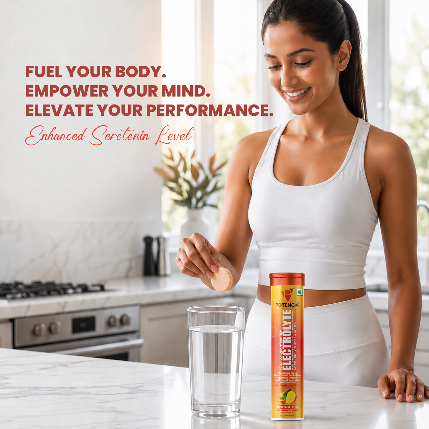 Pack of 3 Potencia Electrolyte Hydration Effervescent Tablets | Toffee Mango | With Glutamine, Moringa, Astaxanthin, Biotin & Himalayan Pink Salt | 45 Tabs/Bottle
